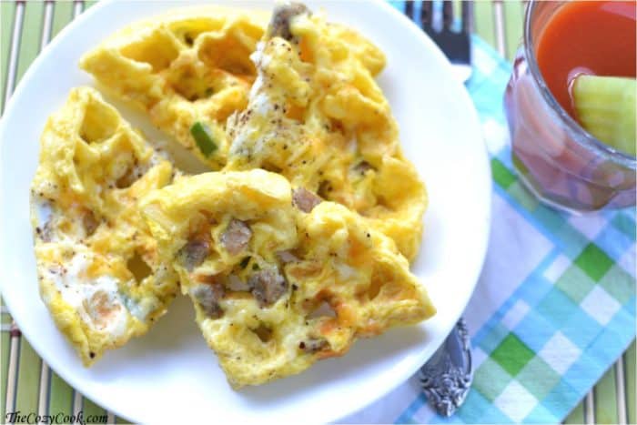 These waffle iron omelettes are the fluffiest eggs you'll ever make- and they're ready in just minutes! So much more fun than your typical omelette.