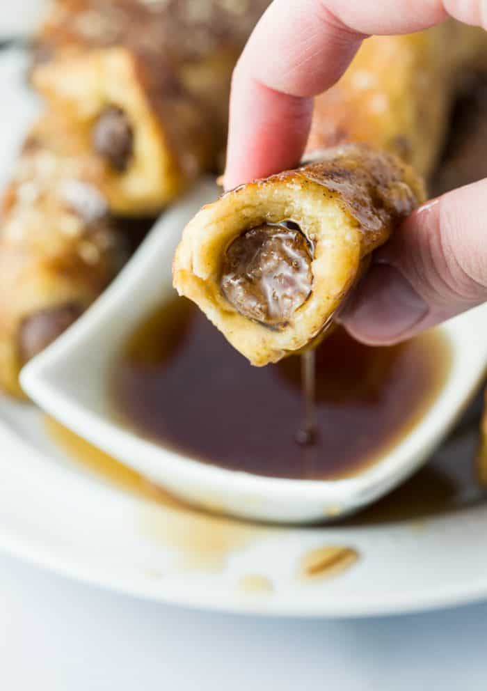 Warm, savory sausage wrapped in fresh bread that's dipped in a classic french toast mixture and cooked to golden-brown perfection. French Toast Roll-ups