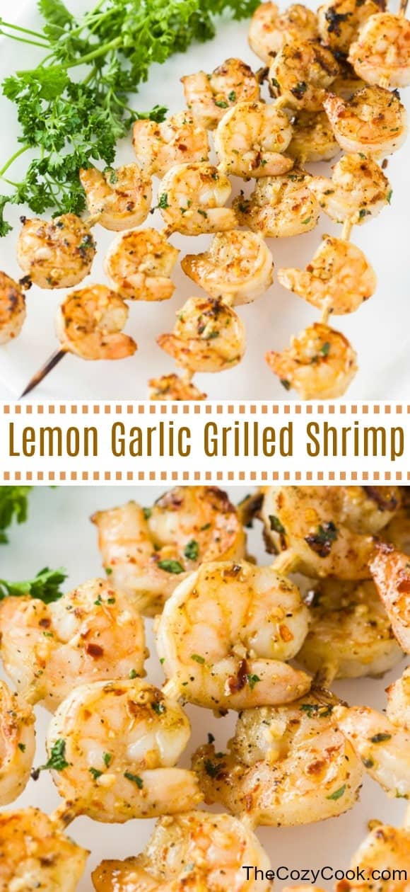 This simple lemon garlic marinade takes just minutes to throw together and gives you flavorful grilled shrimp that you'll want to eat all summer long! Plus, must-have tips for grilling shrimp! | The Cozy Cook | #shrimp #grilling #seafood #grilledshrimp #lemon #garlic #keto